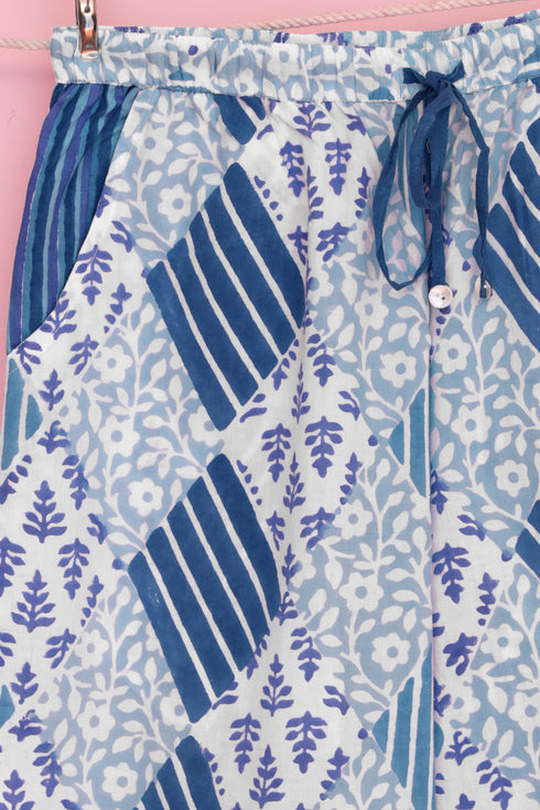 Cambric Cotton Long Pajama Set In Graphic Block Print