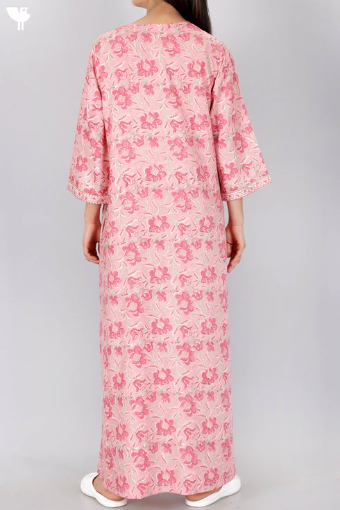 Bizzy Lizzy Full Sleeved Zip Kaftan In Floral Block Print