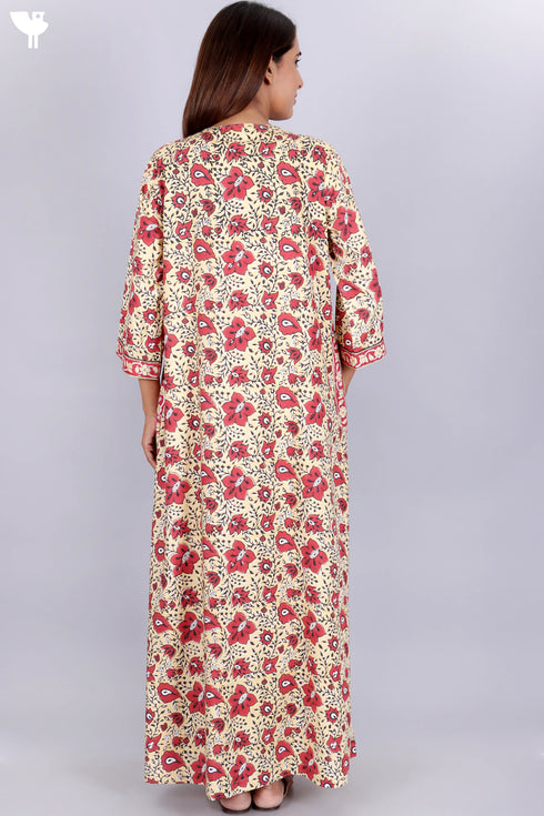 Bizzy Lizzy Full Sleeved Zip Kaftan In Floral Block Print