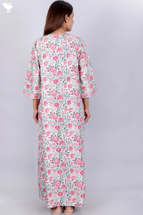 Bizzy Lizzy Full Sleeved Zip Kaftan In Floral Block Print