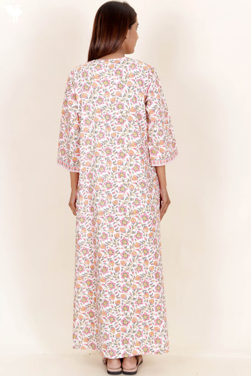 Bizzy Lizzy Full Sleeved Zip Kaftan In Floral Block Print