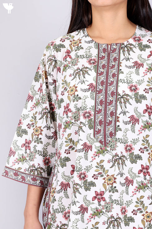60’s Cotton Zipper Kaftan In Floral Print