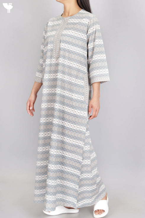 60’s Cotton Zipper Kaftan In Floral Print