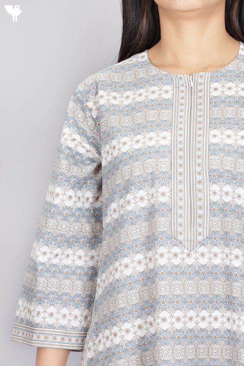 60’s Cotton Zipper Kaftan In Floral Print