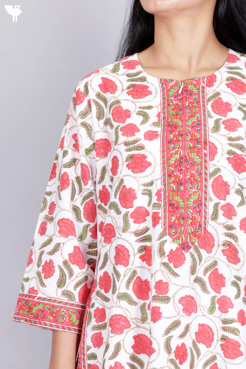60’s Cotton Zipper Kaftan In Floral Block Print