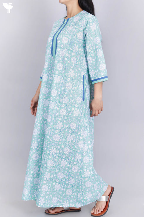 60’s Cotton Zipper Kaftan In Floral Block Print