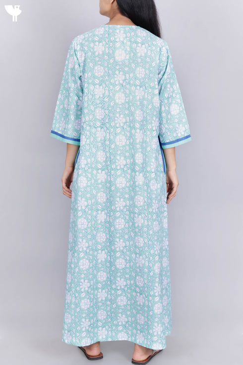 60’s Cotton Zipper Kaftan In Floral Block Print