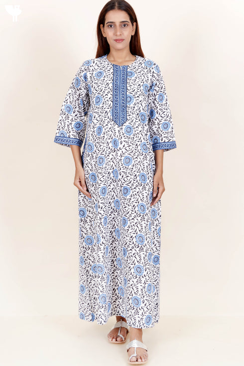 60’s Cotton Zipper Kaftan In Floral Block Print