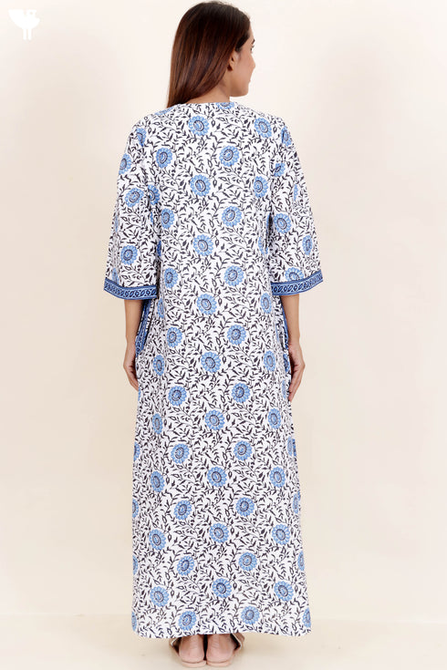 60’s Cotton Zipper Kaftan In Floral Block Print