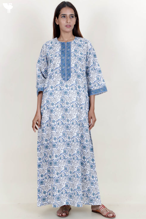 60’s Cotton Zipper Kaftan In Floral Print