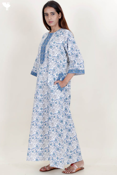 60’s Cotton Zipper Kaftan In Floral Print