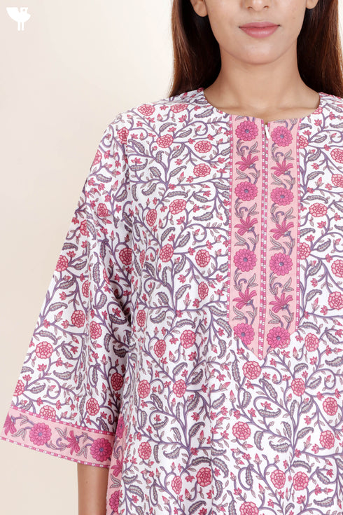 60’s Cotton Zipper Kaftan In Floral Print