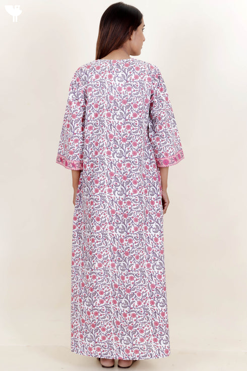 60’s Cotton Zipper Kaftan In Floral Print