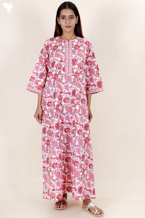 60’s Cotton Zipper Kaftan In Floral Print