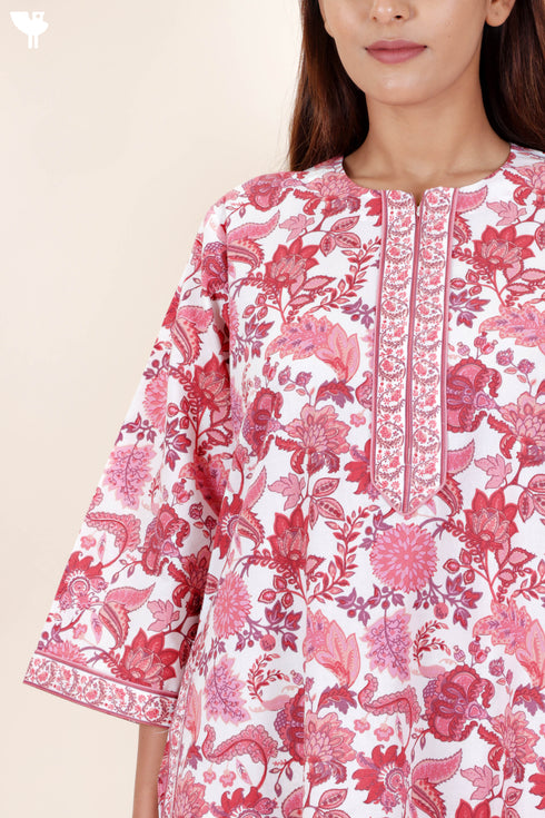 60’s Cotton Zipper Kaftan In Floral Print