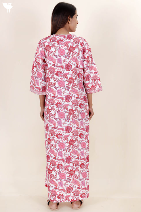 60’s Cotton Zipper Kaftan In Floral Print