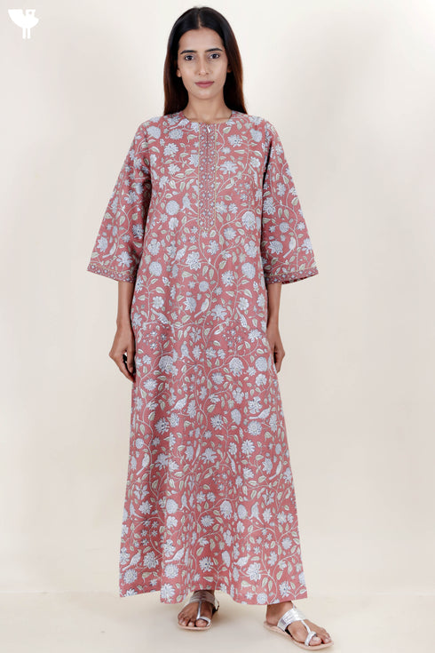 60’s Cotton Zipper Kaftan In Floral Print