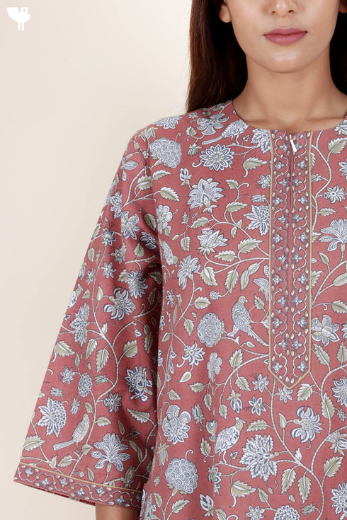60’s Cotton Zipper Kaftan In Floral Print