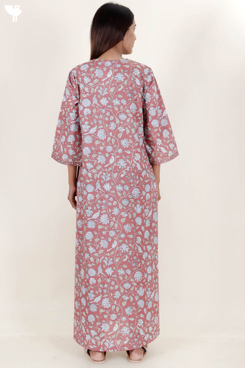 60’s Cotton Zipper Kaftan In Floral Print