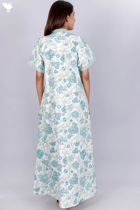 60’s Cotton V-neck Kaftan In Floral Print