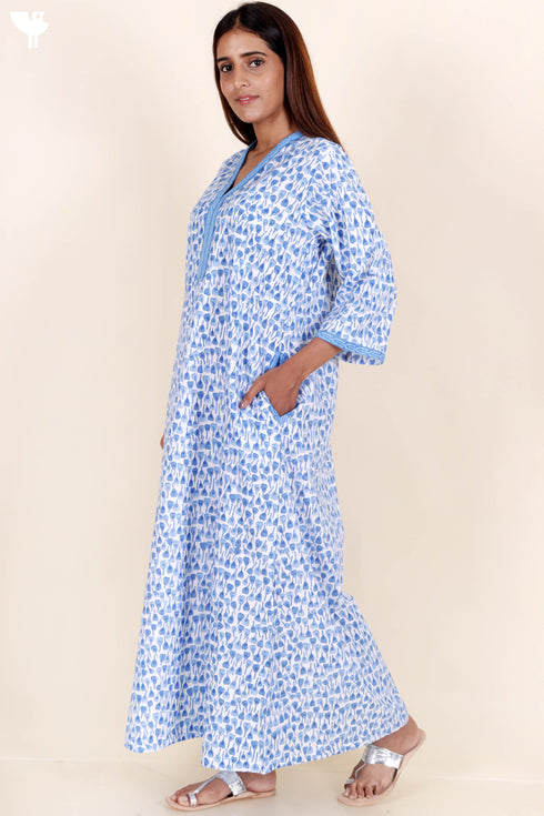 60’s Cotton Full Sleeved Kaftan In Floral Block Print