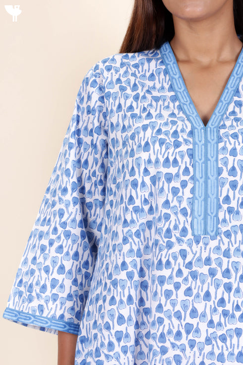 60’s Cotton Full Sleeved Kaftan In Floral Block Print