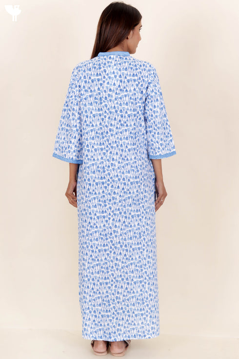 60’s Cotton Full Sleeved Kaftan In Floral Block Print