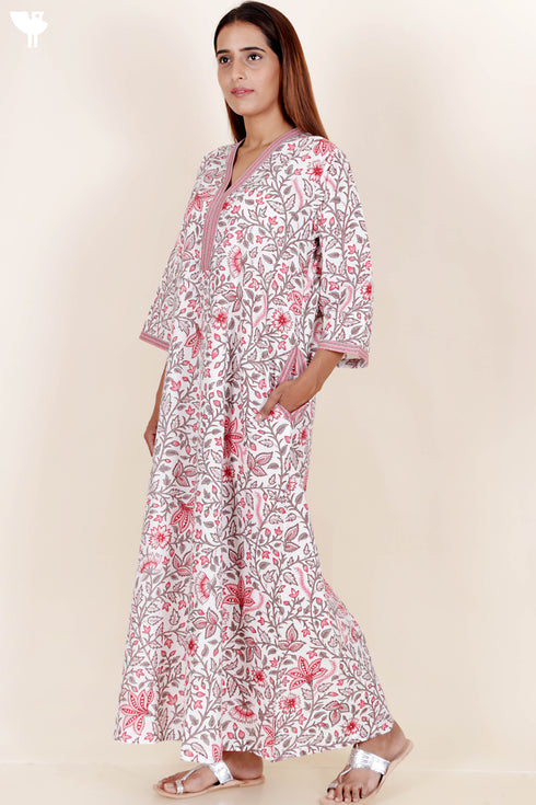 60’s Cotton Full Sleeved Kaftan In Floral Print
