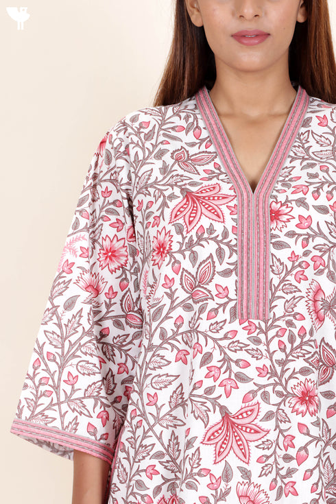 60’s Cotton Full Sleeved Kaftan In Floral Print