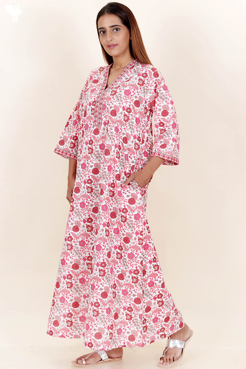 60’s Cotton Full Sleeved Kaftan In Floral Print
