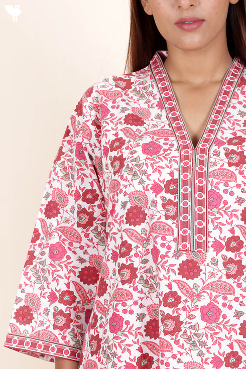 60’s Cotton Full Sleeved Kaftan In Floral Print