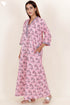 60’s Cotton Full Sleeved Kaftan In Floral Block Print