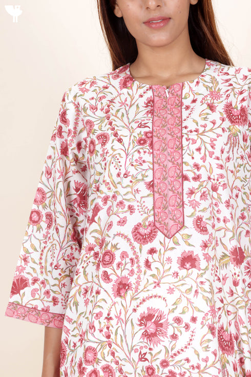 60’s Cotton Full Sleeved Kaftan In Floral Print
