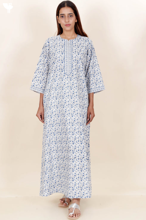 60’s Cotton Full Sleeved Kaftan In Floral Print