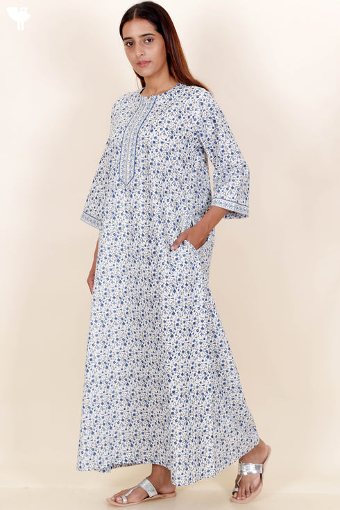 60’s Cotton Full Sleeved Kaftan In Floral Print