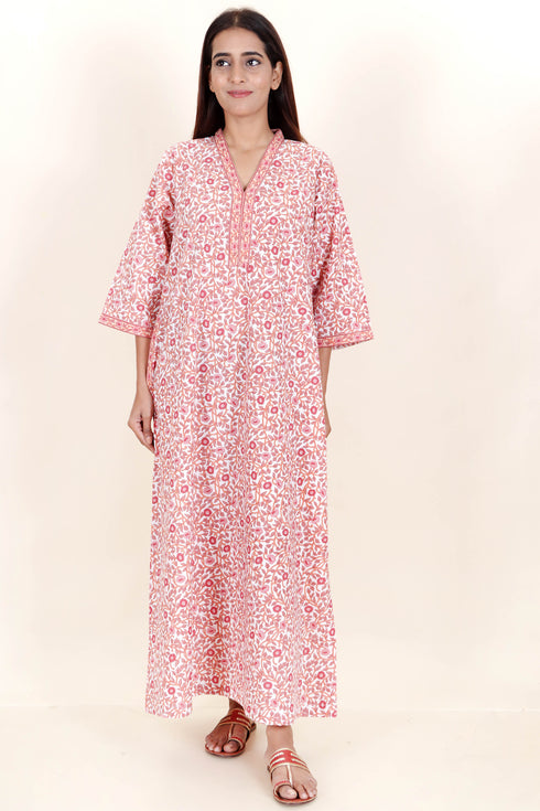 60’s Cotton Full Sleeved Kaftan In Floral Print