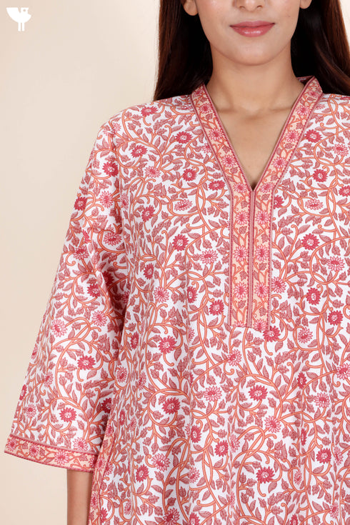 60’s Cotton Full Sleeved Kaftan In Floral Print