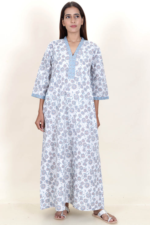 60’s Cotton Full Sleeved Kaftan In Floral Print