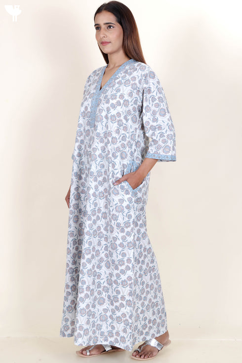 60’s Cotton Full Sleeved Kaftan In Floral Print