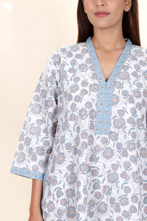 60’s Cotton Full Sleeved Kaftan In Floral Print