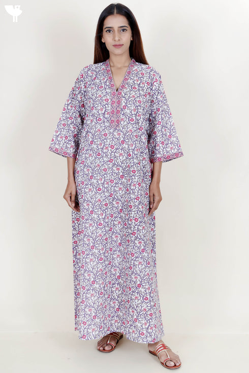 60’s Cotton Full Sleeved Kaftan In Floral Print