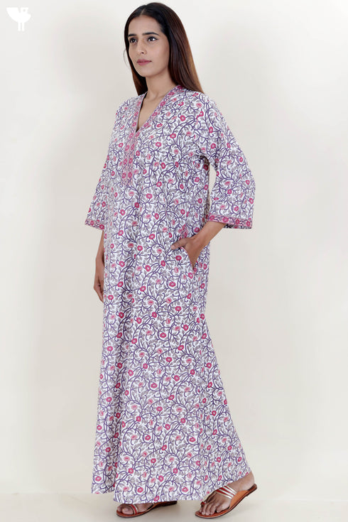 60’s Cotton Full Sleeved Kaftan In Floral Print