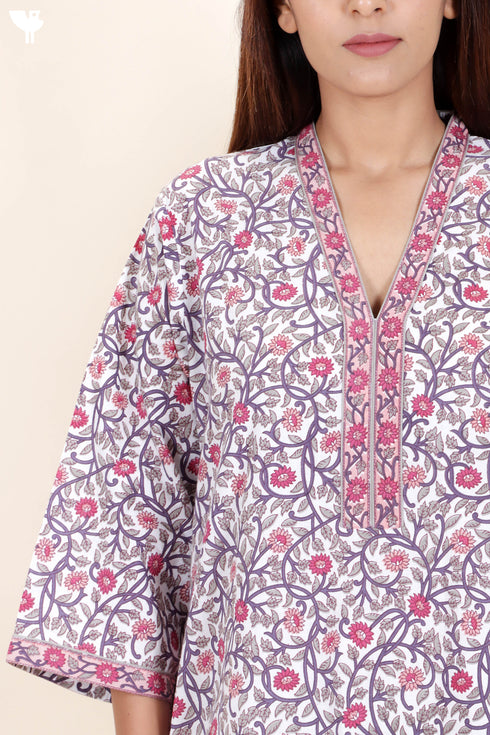 60’s Cotton Full Sleeved Kaftan In Floral Print