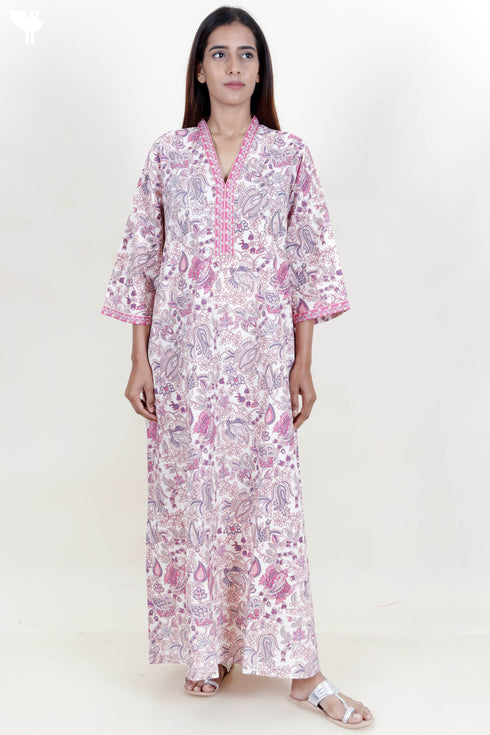 60’s Cotton Full Sleeved Kaftan In Floral Print