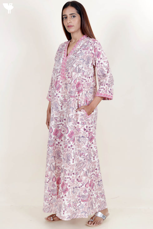 60’s Cotton Full Sleeved Kaftan In Floral Print
