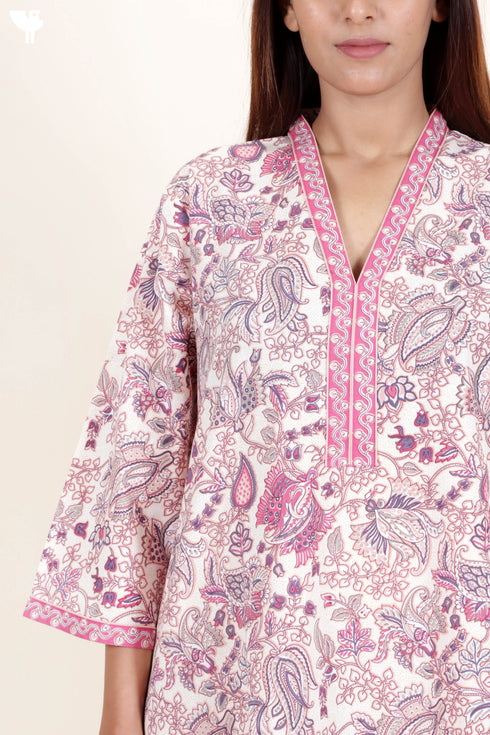 60’s Cotton Full Sleeved Kaftan In Floral Print