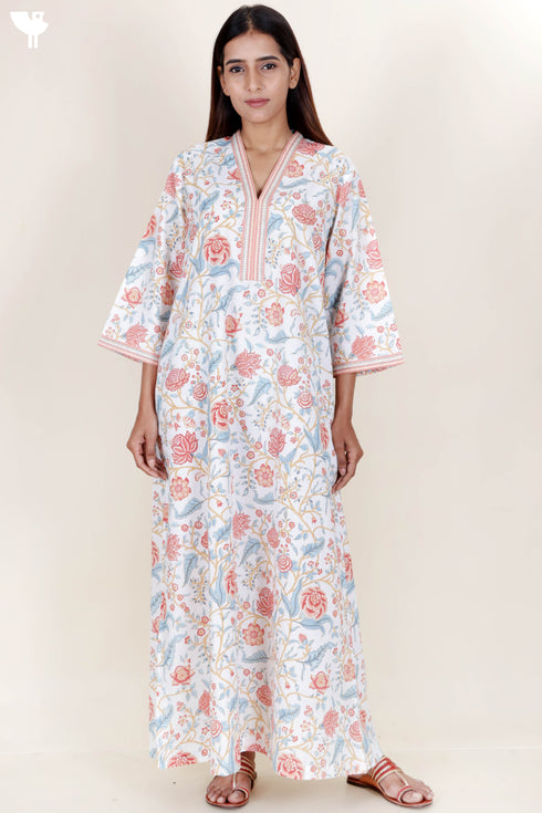 60’s Cotton Full Sleeved Kaftan In Floral Print
