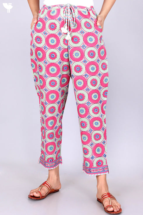 Cambric Cotton Block Printed Pants With Elasticated Waist Band