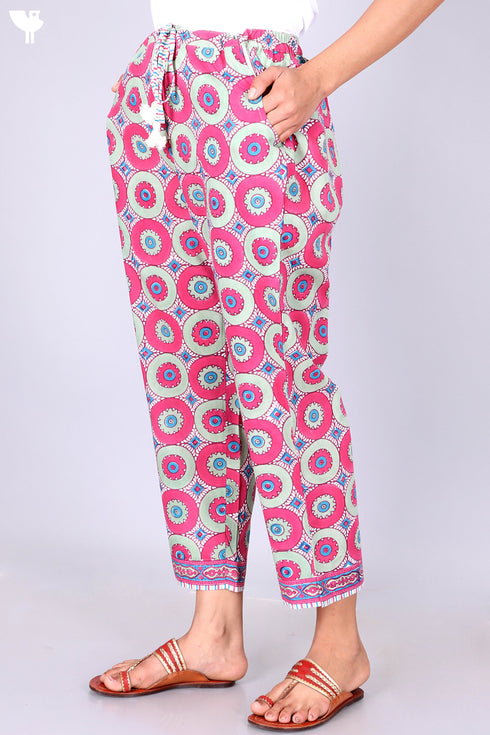 Cambric Cotton Block Printed Pants With Elasticated Waist Band