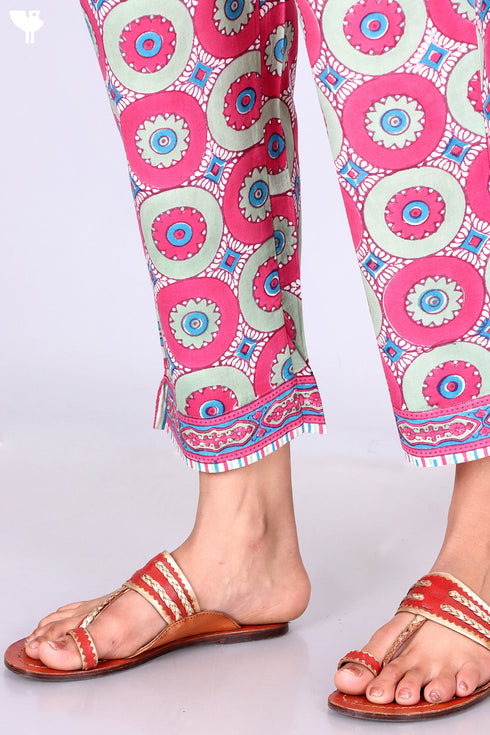 Cambric Cotton Block Printed Pants With Elasticated Waist Band
